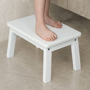 houchics wooden step stool for kids,white stool for kitchen bedroom living room bathroom toilet nursery toddlers potty training stool with non-slip pads (white