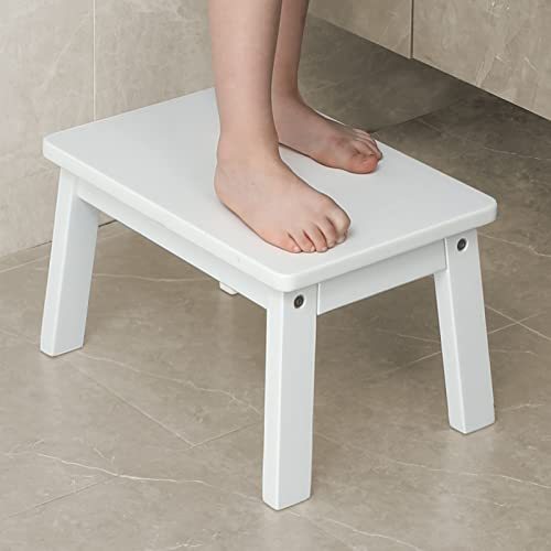 HOUCHICS Wooden Step Stool for Kids,White Stool for Kitchen Bedroom Living Room Bathroom Toilet Nursery Toddlers Potty Training Stool with Non-Slip Pads (White