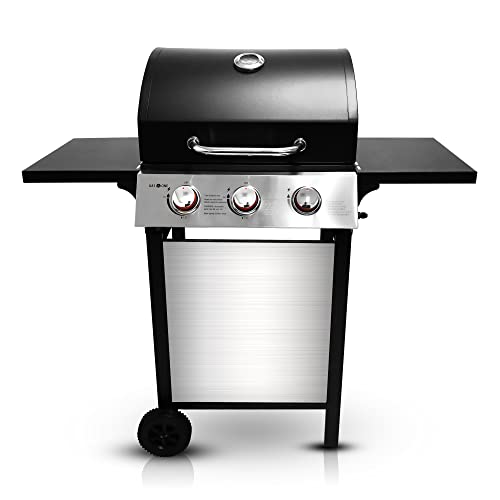 GasOne GP-1030S One 3 Burner Stainless Steel– Outdoor Cabinet Style with Wheels-High-Temperature Paint Coating Gas BBQ Grill – Elegant and Luxurious Design, Black