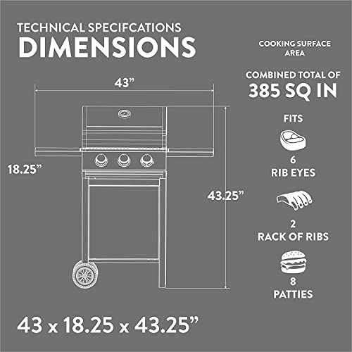 GasOne GP-1030S One 3 Burner Stainless Steel– Outdoor Cabinet Style with Wheels-High-Temperature Paint Coating Gas BBQ Grill – Elegant and Luxurious Design, Black