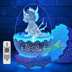 dragon egg night light for kids，baby sound machine with wireless music player，wake up alarm clock 9 sounds+16 colors sleep timer & remote control best gift & decoration for children's & adults bedroom