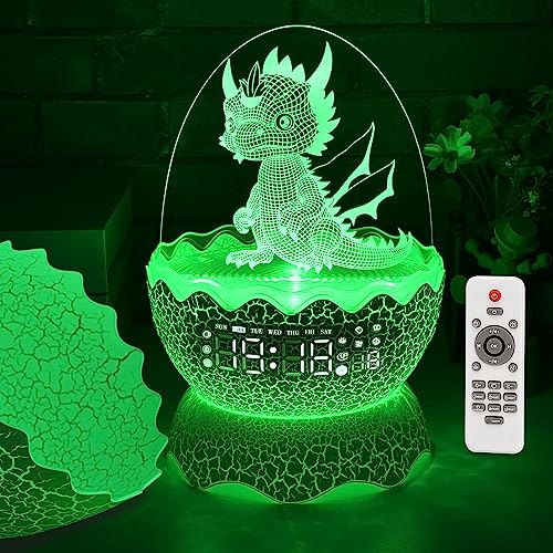 Dragon Egg Night Light for kids，Baby Sound Machine with Wireless Music Player，Wake up alarm clock 9 Sounds+16 Colors Sleep Timer & Remote Control Best Gift & Decoration for Children's & Adults Bedroom