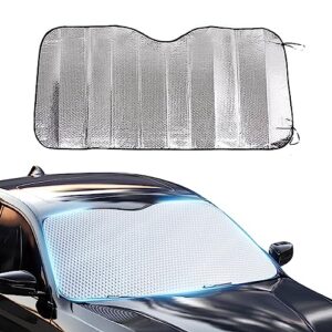 jeseny pack-1 car sun shade windshield, 4.5ft x 2.2ft uv blocking heat insulation sunshade cover, foldable car protection sunshade for most cars suvs and trucks (silver)