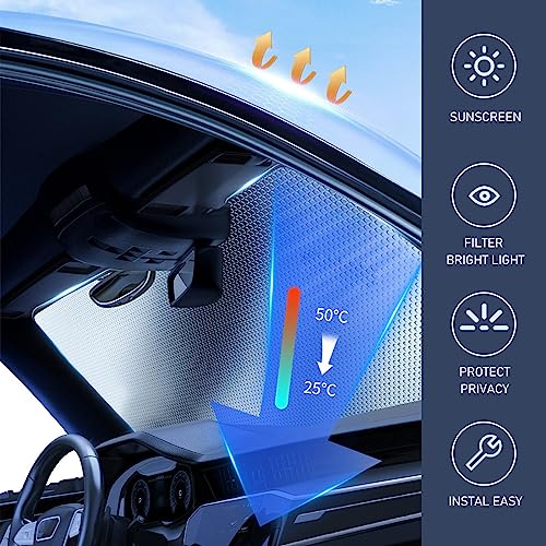 jeseny Pack-1 Car Sun Shade Windshield, 4.5Ft x 2.2Ft UV Blocking Heat Insulation Sunshade Cover, Foldable Car Protection Sunshade for Most Cars SUVs and Trucks (Silver)