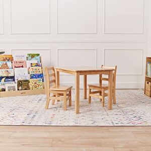 ECR4Kids 24in x 24in Hardwood Table and Chairs, 12in Seat Height, Kids Furniture, Natural, 3-Piece