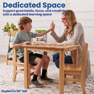 ECR4Kids 24in x 24in Hardwood Table and Chairs, 12in Seat Height, Kids Furniture, Natural, 3-Piece