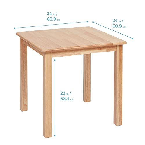 ECR4Kids 24in x 24in Hardwood Table and Chairs, 12in Seat Height, Kids Furniture, Natural, 3-Piece