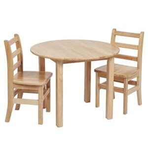 ecr4kids 30in round hardwood table and chairs, 14in seat height, kids furniture, natural, 3-piece