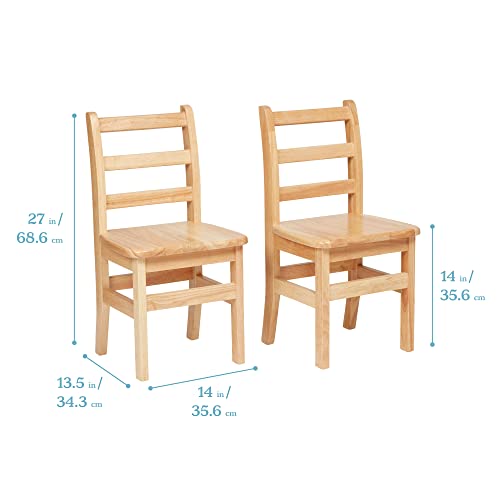 ECR4Kids 24in x 24in Hardwood Table and Chairs, 14in Seat Height, Kids Furniture, Natural, 3-Piece