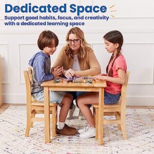 ECR4Kids 24in x 24in Hardwood Table and Chairs, 14in Seat Height, Kids Furniture, Natural, 3-Piece