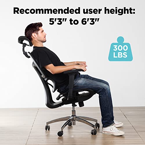 Kinna EK Ergonomic Office Chair, Home Office Mesh Chair with Adjustable 4D Headrest, 3D Armrest, Lumbar Support for Long Hours - High-Back Computer Chair with Tilt Function, 5-Year Warranty