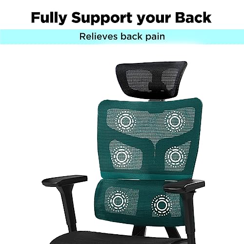 Kinna EK Ergonomic Office Chair, Home Office Mesh Chair with Adjustable 4D Headrest, 3D Armrest, Lumbar Support for Long Hours - High-Back Computer Chair with Tilt Function, 5-Year Warranty