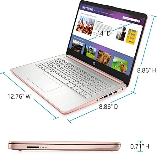 HP Stream 14" HD Thin and Light Laptop, Intel Celeron N4120, 16GB RAM, 64GB eMMC Storage, Long Battery Life, HD Webcam, HDMI, Rose Gold, Office 365 1-Year, Windows 11 S, 128GB Cuertns MicroSD