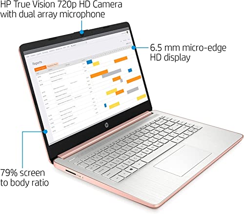 HP Stream 14" HD Thin and Light Laptop, Intel Celeron N4120, 16GB RAM, 64GB eMMC Storage, Long Battery Life, HD Webcam, HDMI, Rose Gold, Office 365 1-Year, Windows 11 S, 128GB Cuertns MicroSD