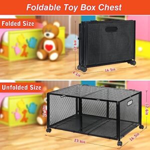 Haturi Large Metal Toy Box Storage, 2 Pack Large Toy Storage and Organizer with Metal Lid, Collapsible Sturdy Toy Organizer with Wheels, Storage Boxes Bins Baskets for Playroom, Living Room, Bedroom