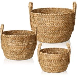zhehao 3 pcs woven storage baskets with jute handles round baskets woven organizer baskets decorative rope basket bin for living room bathroom laundry toys storage nursery, 3 size