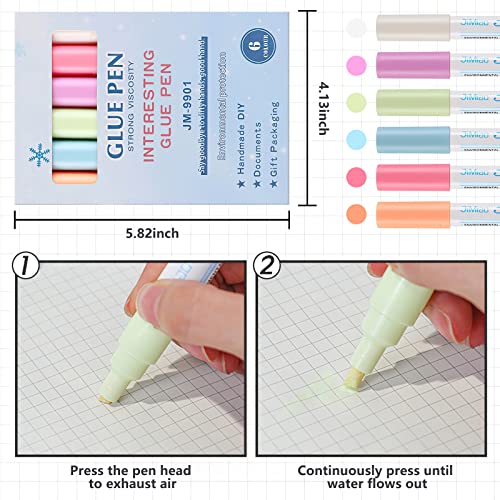 SAYEEC Scrapbook Quick Dry Glue Pen, 6 Pcs Adhesive Glue Pens with 12 Jars Fine Glitter, Crafting Fabric Liquid Glue Pen, Chisel Tip Dispensing Pen for Card Making, Papercrafts, DIY Foil-Stamping