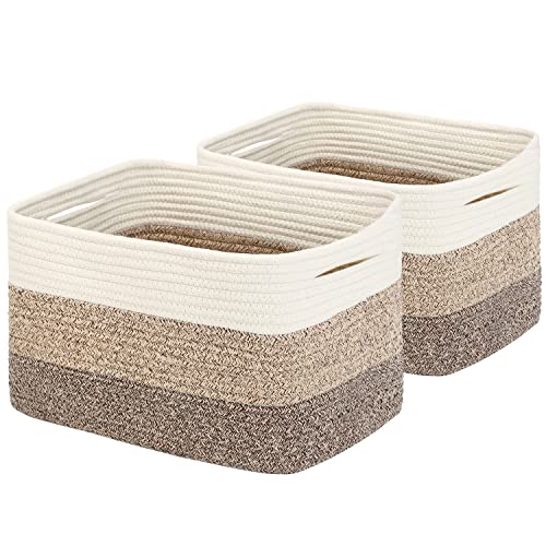 DOFASAYI Cotton Rope Storage Baskets for Shelves - Baby Basket for Nursery Storage, Collapsible Storage Bins & Toy Organizer with Handles,Storage Baskets for organizing (Gradient Yellow/SET OF 2)