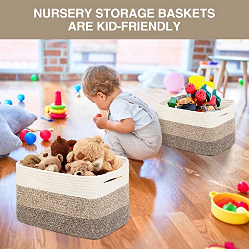 DOFASAYI Cotton Rope Storage Baskets for Shelves - Baby Basket for Nursery Storage, Collapsible Storage Bins & Toy Organizer with Handles,Storage Baskets for organizing (Gradient Yellow/SET OF 2)