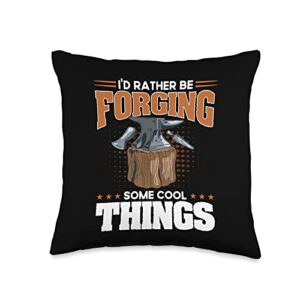 forging anvil t-shirts & funny blacksmith gifts i'd rather be forging some cool things anvil blacksmith throw pillow, 16x16, multicolor