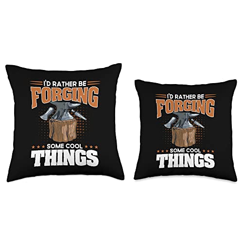 Forging Anvil T-Shirts & Funny Blacksmith Gifts I'd Rather Be Forging Some Cool Things Anvil Blacksmith Throw Pillow, 16x16, Multicolor