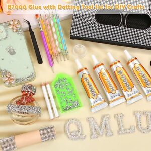 B7000 Adhesive Glue Rhinestone Kit, 4 x 15ML B-7000 Clear Craft Glue with Crystal Flatback Gems, Rhinestone Tools for Fabric, Cloth, Shoes, Nail Art, DIY Jewelry Making