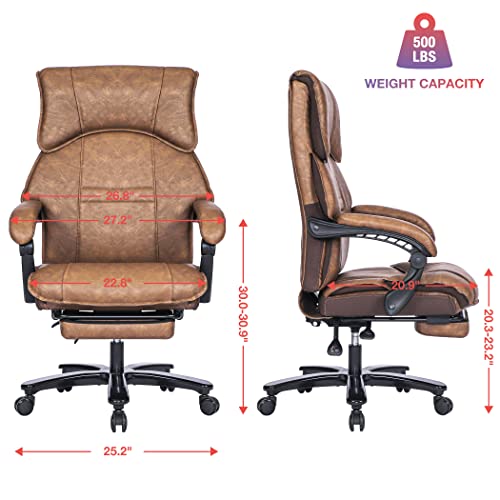 Bosmiller 500lbs Big and Tall Office Chair Wide Seat for Heavy People with Quiet Wheels Heavy Duty Metal Base High Back Larger Size PU Leather Executive Office Chair with Footrest Back Reclining