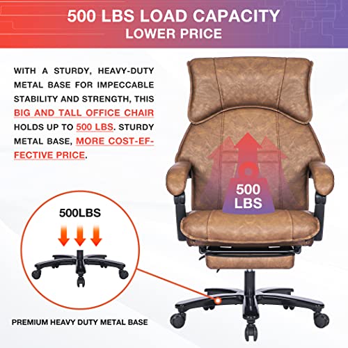 Bosmiller 500lbs Big and Tall Office Chair Wide Seat for Heavy People with Quiet Wheels Heavy Duty Metal Base High Back Larger Size PU Leather Executive Office Chair with Footrest Back Reclining