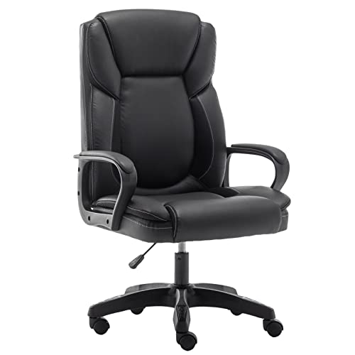 Executive Office Chair High Back Desk Chair Black Ergonomic Office Chair with Wheels and Arm Leather Chair Adjustable Swivel Chair for Adult Teens Computer Desk Chair