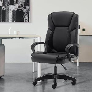 Executive Office Chair High Back Desk Chair Black Ergonomic Office Chair with Wheels and Arm Leather Chair Adjustable Swivel Chair for Adult Teens Computer Desk Chair