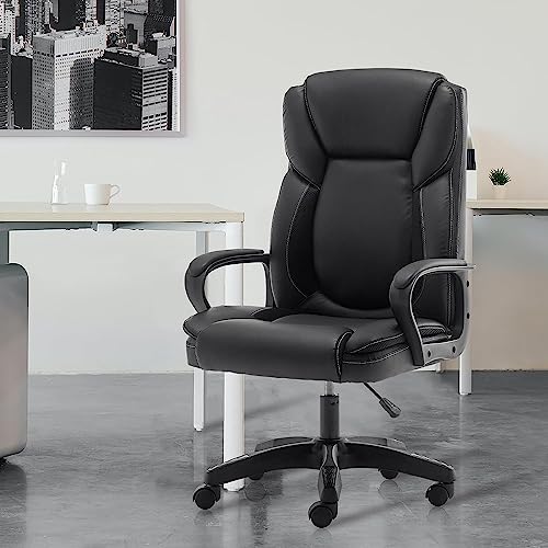 Executive Office Chair High Back Desk Chair Black Ergonomic Office Chair with Wheels and Arm Leather Chair Adjustable Swivel Chair for Adult Teens Computer Desk Chair