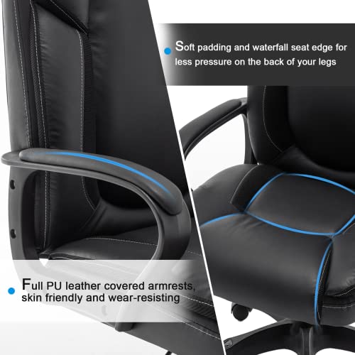 Executive Office Chair High Back Desk Chair Black Ergonomic Office Chair with Wheels and Arm Leather Chair Adjustable Swivel Chair for Adult Teens Computer Desk Chair