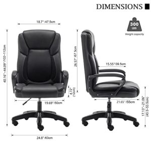 Executive Office Chair High Back Desk Chair Black Ergonomic Office Chair with Wheels and Arm Leather Chair Adjustable Swivel Chair for Adult Teens Computer Desk Chair