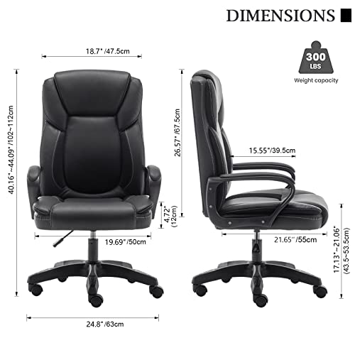 Executive Office Chair High Back Desk Chair Black Ergonomic Office Chair with Wheels and Arm Leather Chair Adjustable Swivel Chair for Adult Teens Computer Desk Chair