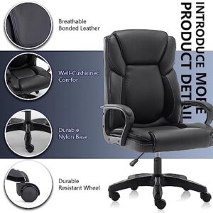 Executive Office Chair High Back Desk Chair Black Ergonomic Office Chair with Wheels and Arm Leather Chair Adjustable Swivel Chair for Adult Teens Computer Desk Chair