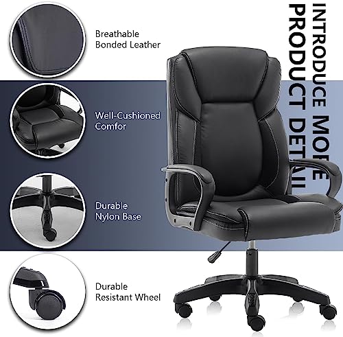 Executive Office Chair High Back Desk Chair Black Ergonomic Office Chair with Wheels and Arm Leather Chair Adjustable Swivel Chair for Adult Teens Computer Desk Chair