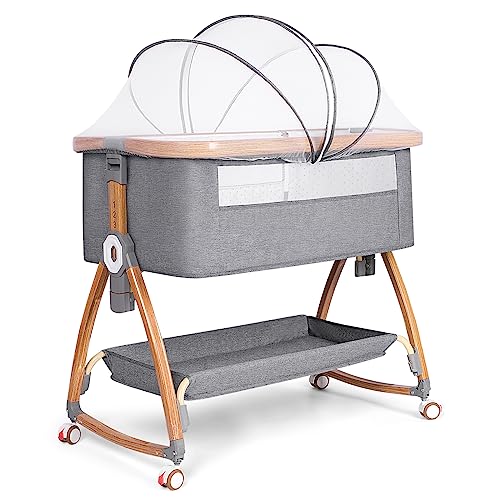 Mereryi Baby Bassinets Bedside Sleeper for Baby,Bassinet Bedside Sleeper with Wheels,Storage Basket,Mosquito Nets,Easy to Assemble Bassinet for Newborn/Infant,Adjustable Bedside Crib,Portable Baby Bed