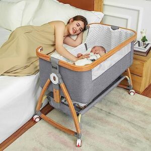 Mereryi Baby Bassinets Bedside Sleeper for Baby,Bassinet Bedside Sleeper with Wheels,Storage Basket,Mosquito Nets,Easy to Assemble Bassinet for Newborn/Infant,Adjustable Bedside Crib,Portable Baby Bed