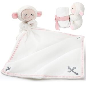 kinlop baptism gifts for baby girl baby baptism gifts for boys lamb lovie security blankets with christian cross for first communion bedtime blessings gifts soft newborn baby toy baby showers (pink)