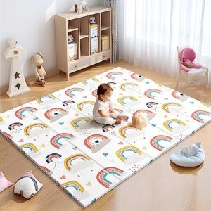 baby play mat, 71x79 inches foldable play mat, non-toxic waterproof playmat for babies and toddlers kids, reversible baby crawling mat for indoor & outdoor, foam play mat for baby