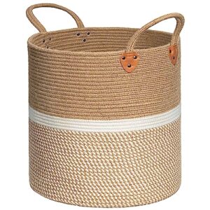 timeyard large woven baskets for storage, 16'' x 16'' blanket storage for living room toy baskets storage kids, big laundry basket for dirty clothes pillows, white
