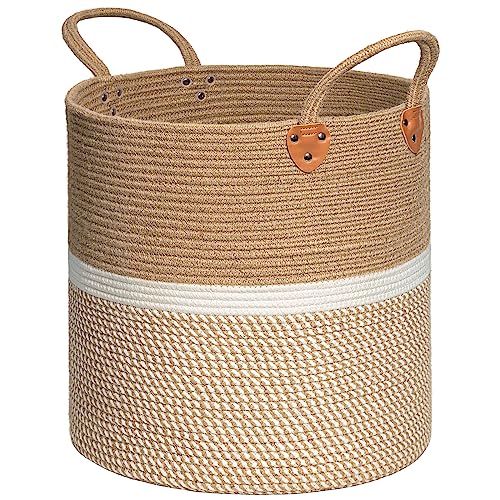 TIMEYARD Large Woven Baskets for Storage, 16'' x 16'' Blanket Storage for Living Room Toy Baskets Storage Kids, Big Laundry Basket for Dirty Clothes Pillows, White