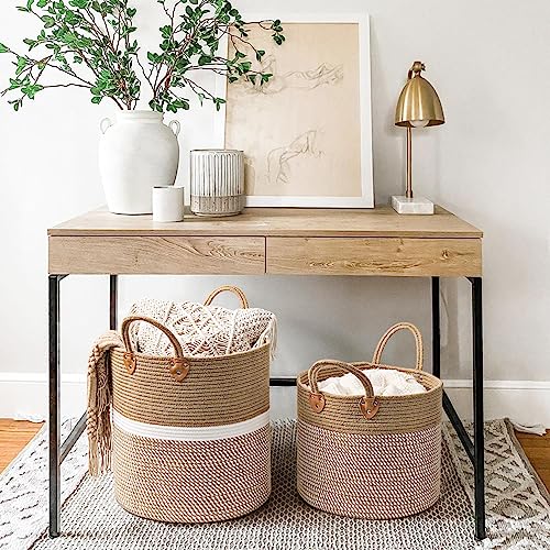 TIMEYARD Large Woven Baskets for Storage, 16'' x 16'' Blanket Storage for Living Room Toy Baskets Storage Kids, Big Laundry Basket for Dirty Clothes Pillows, White