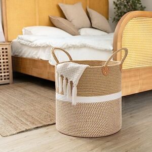 TIMEYARD Large Woven Baskets for Storage, 16'' x 16'' Blanket Storage for Living Room Toy Baskets Storage Kids, Big Laundry Basket for Dirty Clothes Pillows, White