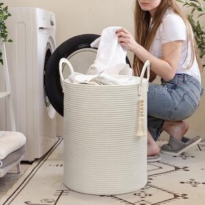 TIMEYARD Large Woven Baskets for Storage, 16'' x 20'' Tall Rope Basket with Handle for Blankets Toy Baskets Storage Kids, Nursery Laundry Baskets for Clothes Pillows Towel, White