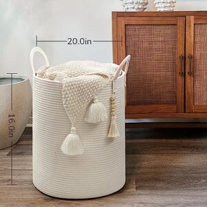 TIMEYARD Large Woven Baskets for Storage, 16'' x 20'' Tall Rope Basket with Handle for Blankets Toy Baskets Storage Kids, Nursery Laundry Baskets for Clothes Pillows Towel, White