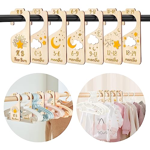 Baby Closet Dividers - Set of 7 Baby Clothes Organizer, 3D Wooden Clothes Organizer from Newborn to 24 Months, Nursery Organizers for Hanger Dividers
