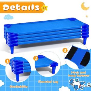 Geetery 4PCS Stackable Daycare Cot for Kid 54" L x 23" W Portable Toddler Nap Cot for Sleeping Preschool Classroom Daycare Bed Furniture, Ready to Assemble for Sleep, Back to School (Blue)