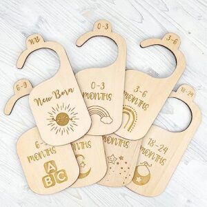 baby closet dividers - set of 7 baby clothes organizer, wooden clothes organizer from newborn to 24 months, nursery organizers for hanger dividers