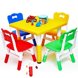 bbto kids study table and 4 chair set height adjustable children table and chairs set kids dining table with chairs for toddler ages 3-10, for home, daycare, classroom, easy to wipe